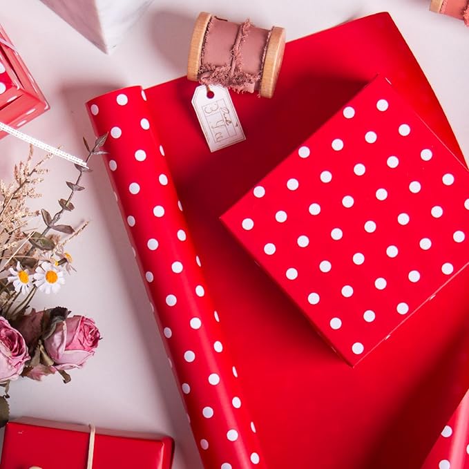 Flyhill Red Wrapping Paper, Reversible Gift Wrap Paper - Image 7