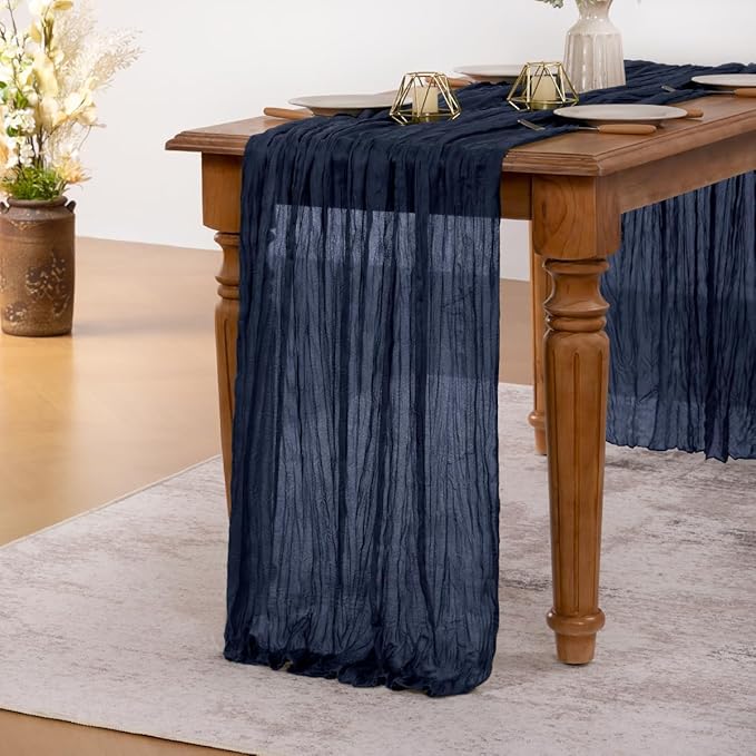 MLMW Navy Blue Table Runner Cheesecloth Boho Gauze Rustic Cheese Cloth Table - Image 2