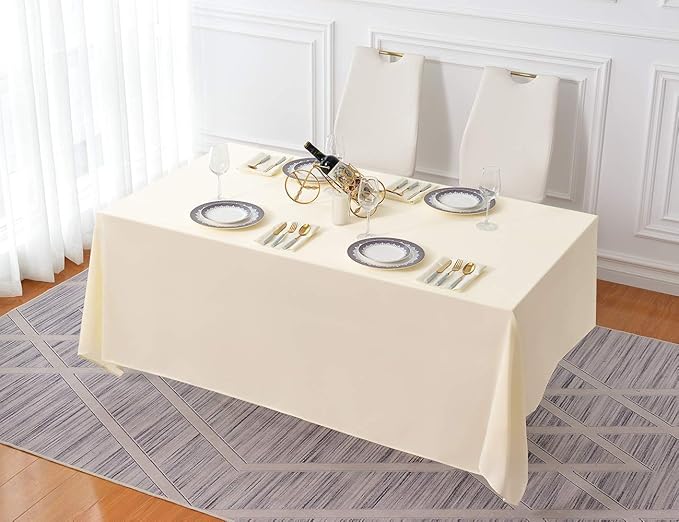 Surmente Beige Tablecloth 90 x 132-inch Rectangular Polyester Table Cloth - Image 6