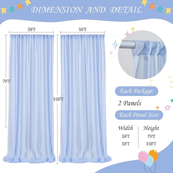 10ft x 10ft Baby Blue Chiffon Backdrop Curtain - Image 7