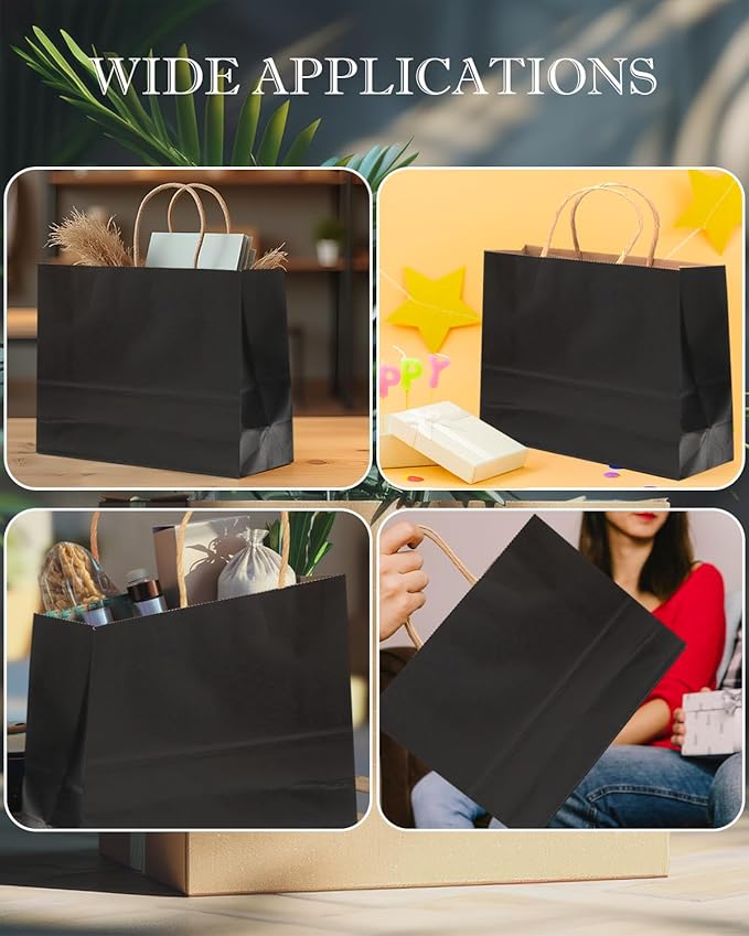 qiqee 50-Packs Black Paper Gift Bags - Image 6