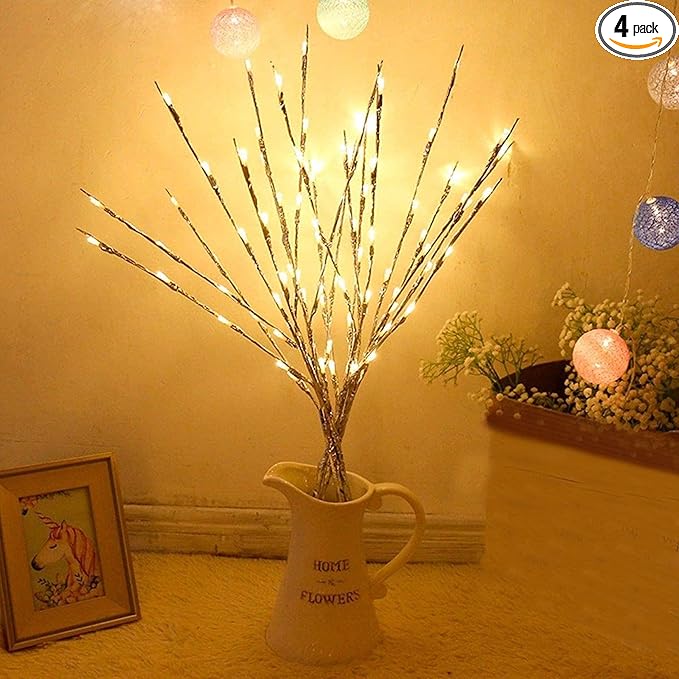 Lxcom Lighting LED Branch Lights 4 Pack 30 Inch Lighted Silver Wrapped Vase by LxcomLighting