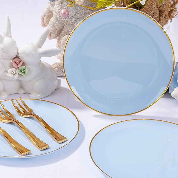 Festiva 200Pcs Blue Gold Cake Plates 6.3" - Image 7