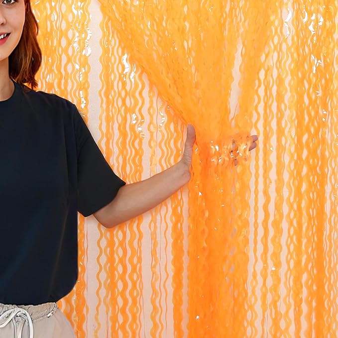 4 Pack Wavy Orange Foil Fringe Curtain Party Decorations - Image 4
