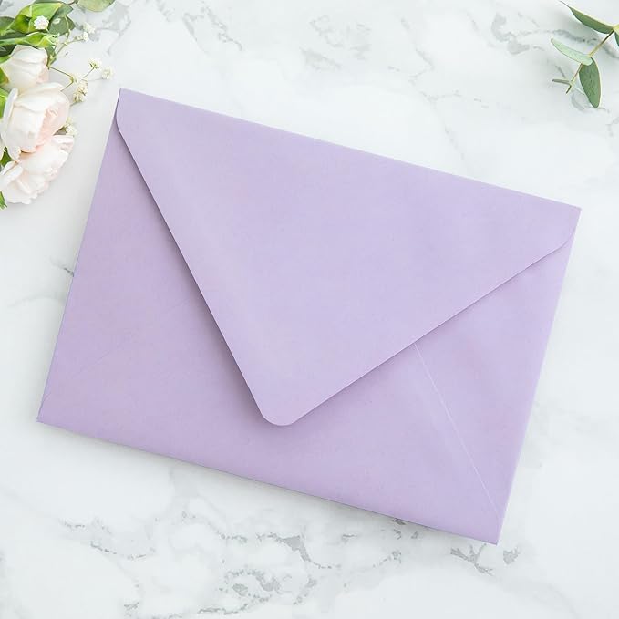 PONATIA 50PCS A7 Euro Flap Envelopes, 5.25 x 7.25'' Lilac Flowers Liner - Image 8