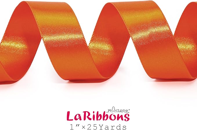 LaRibbons Orange Ribbon 1 Inch 25 Yards Luxury Double Faced Russet Orange Silk - Image 8