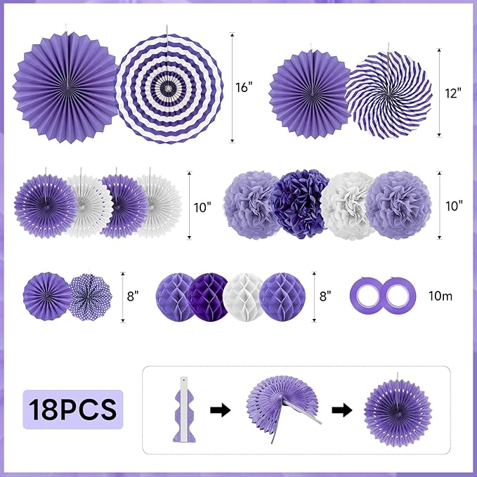 Purple Party Decorations, Pom Poms Flowers Packs - Image 7