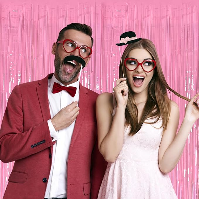 20 Pack Foil Curtain Pink Backdrop Streamers Metallic Tinsel Fringe Curtains - Image 4