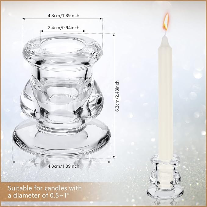 24 Pcs Candlestick Holders Glass Clear Taper Candle Holders 2.2" High Candle - Image 2