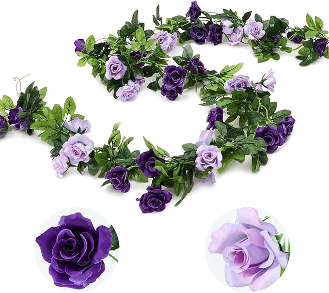 Veryhome 3PCS 23.7FT Artificial Purple Rose Flower Garland, Silk Hanging Floral by Veryhome