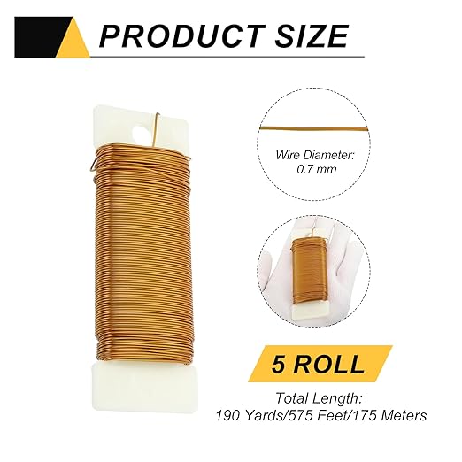 MECCANIXITY 190 Yards/575 Feet Metal Floral Wire 21 Gauge Gold Tone Flexible - Image 2