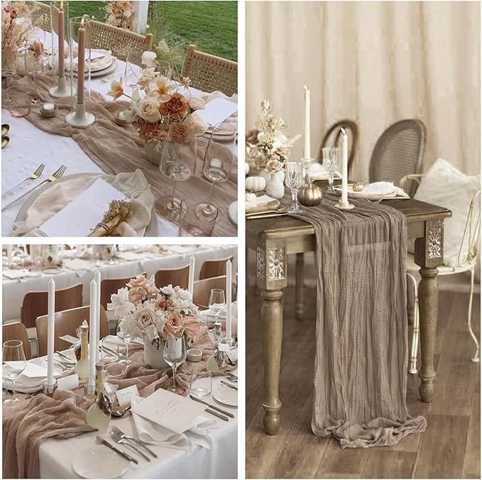 12Pcs Khaki Cheesecloth Table Runner 120 Inch10FT Nude Rustic Boho Cheesecloth - Image 2