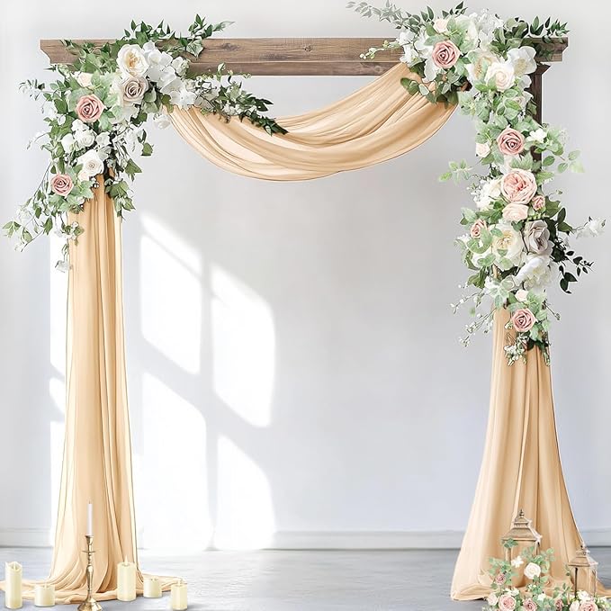Socomi Wedding Arch Draping Fabric 2 Panels 29" x 19Ft Champagne Sheer Chiffon by Socomi