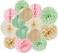 Sage-Green Pink-Champagne Party-Decorations Streamers Lanterns by OURUOLA