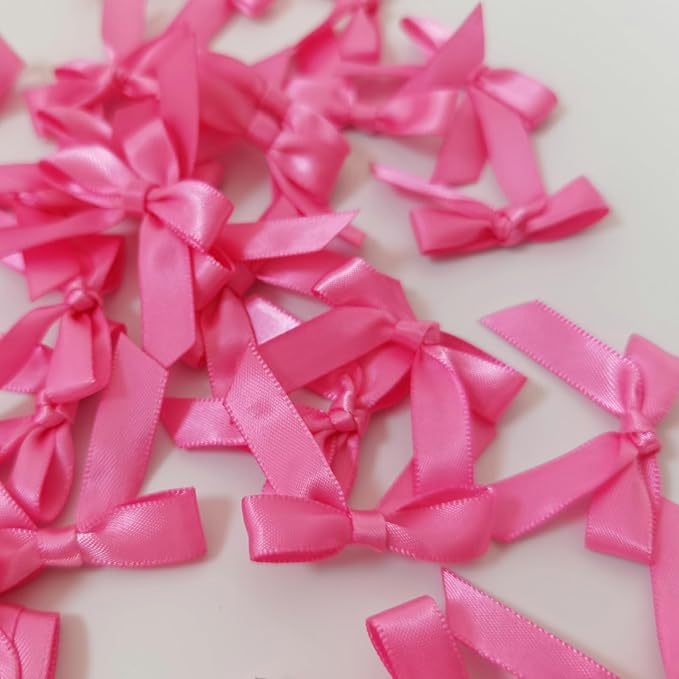 50pcs 1-1/2" Mini Hot Pink Satin Ribbon Bows Without Twist Ties - Image 8