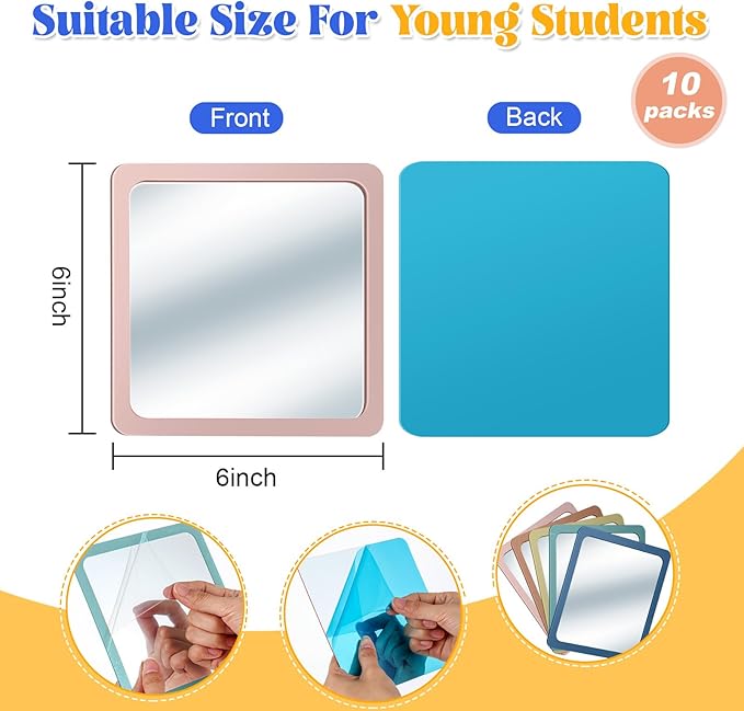 Dandat 10 Pcs Small Mirrors for Kids 6 x 6 Inch Square Shatter Proof Reflector - Image 2