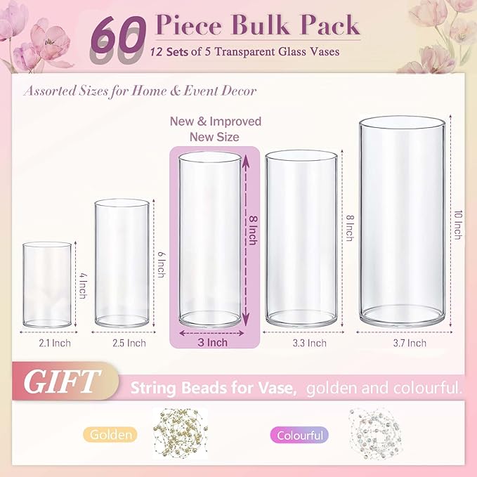 60pcs New & Improved Glass Vase Cylinder Vases - Image 2