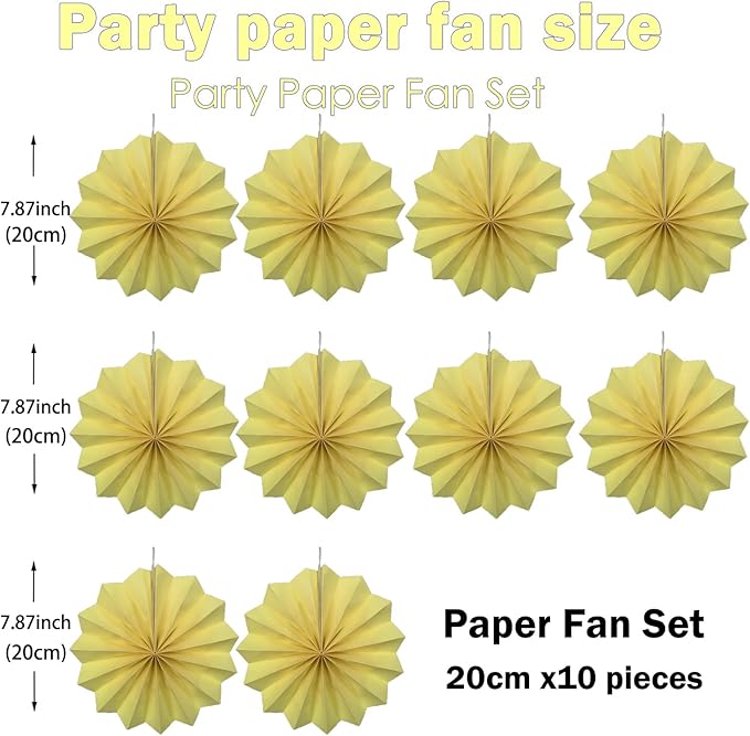 Yellow Hanging Paper Fans, Color Party Decorations, Bee Themed Classroom Decor - Image 2