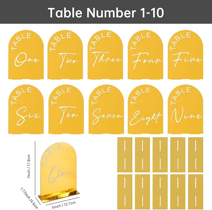 Gold Mirror Arch Wedding Table Numbers 1-10 - Image 7