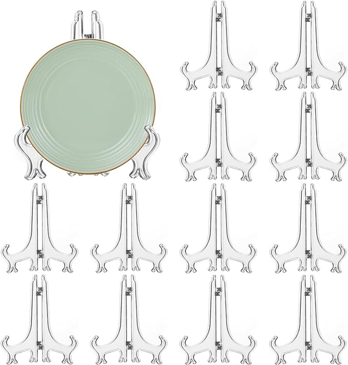 12 Pack 6 Inch Clear Plastic Easels or Stand/Plate Holders to Display Pictures by LonlyEagle