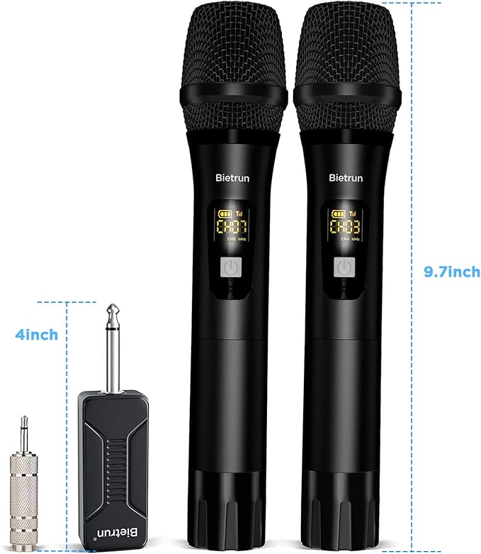 Wireless Microphone, Bietrun UHF Metal Dual Handheld Cordless Dynamic Mic System - Image 7
