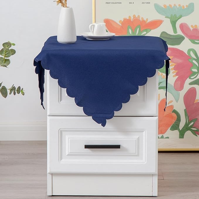 Small Square Navy Tablecloth 24 x 24 Inch Polyester Fabric Washable Table Cover - Image 2