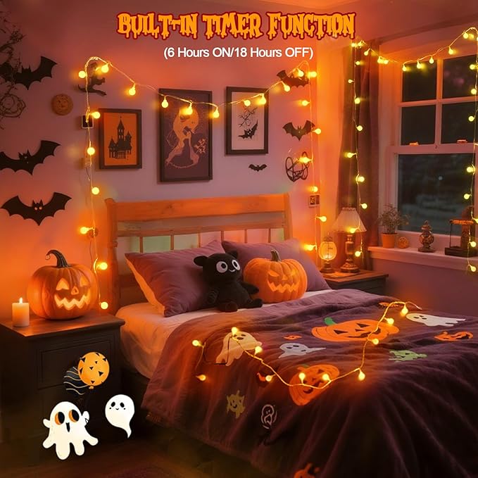Connectable Orange Halloween Lights Outdoor Indoor - 43FT 100LED Globe String - Image 5