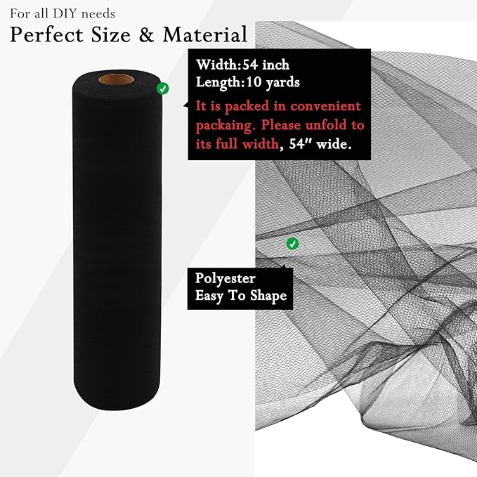 Black Tulle Fabric Rolls 54 Inch by 10 Yards Fabric Tulle Bolt - Image 2