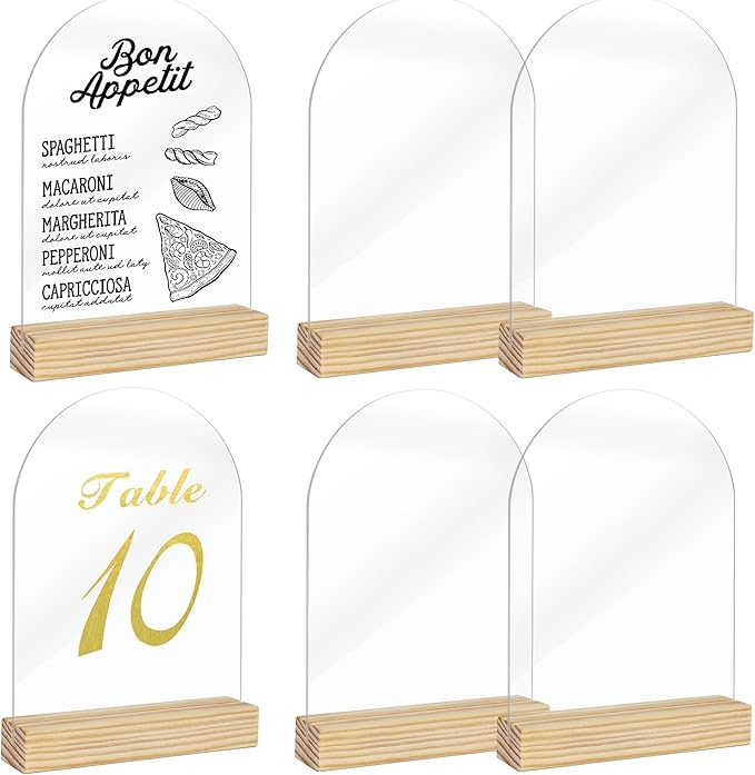 Clear Acrylic Sign with Wooden Stand Table Numbers DIY, 10 Pack Acrylic Sheets by ORGANTEAM