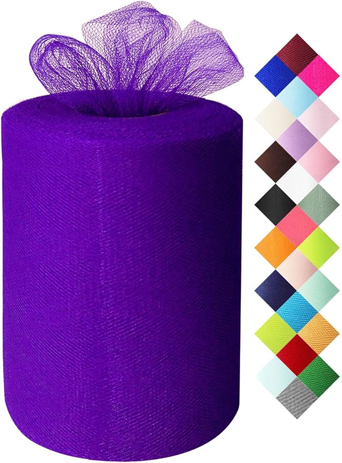 Purple Tulle Fabric Roll 6 Inch X 300 FT Matte Tulle Ribbon Netting Mesh Spool by MIGLORIA