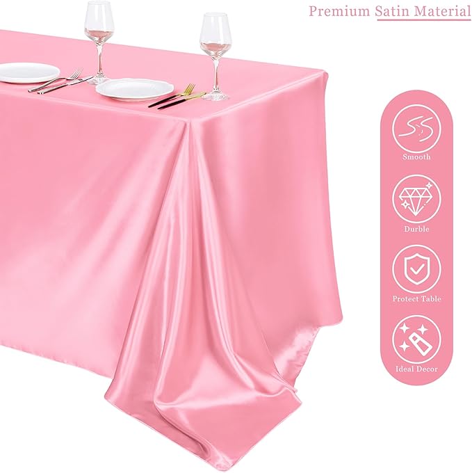 TURSTIN 4 Packs Gradient Pink Satin Tablecloth 102 x 58 Inch Overlay Satin - Image 4