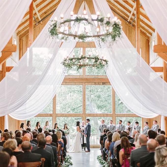MODFUNS Ceiling Drapes for Weddings White Sheer Ceiling Draping 5x30ft 2 Panels - Image 5
