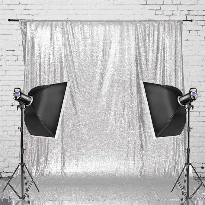 Eternal Beauty Silver Sequin Backdrop, 20x10 Ft Glitter Background Curtains - Image 7