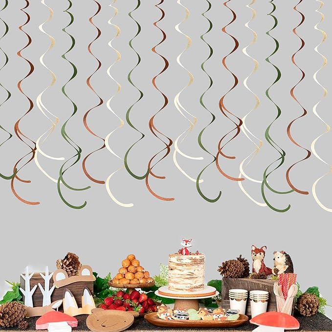 36 Pcs Jungle Hanging Swirl Decorations Sage Green Brown Beige Felt Swirl - Image 6