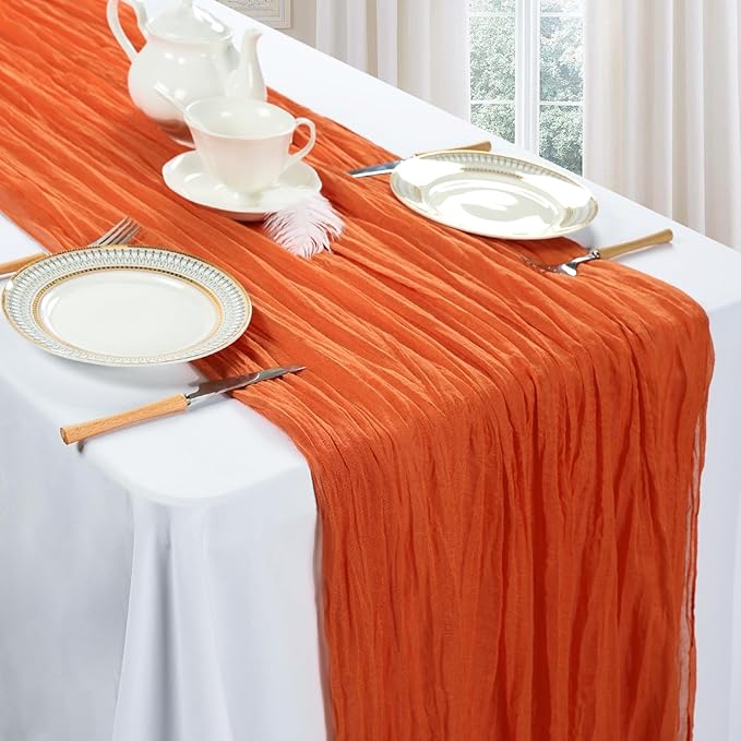 6 Pack Fall Thanksgiving Table Runner Orange 10ft Boho Gauze Fabric Cheesecloth - Image 3