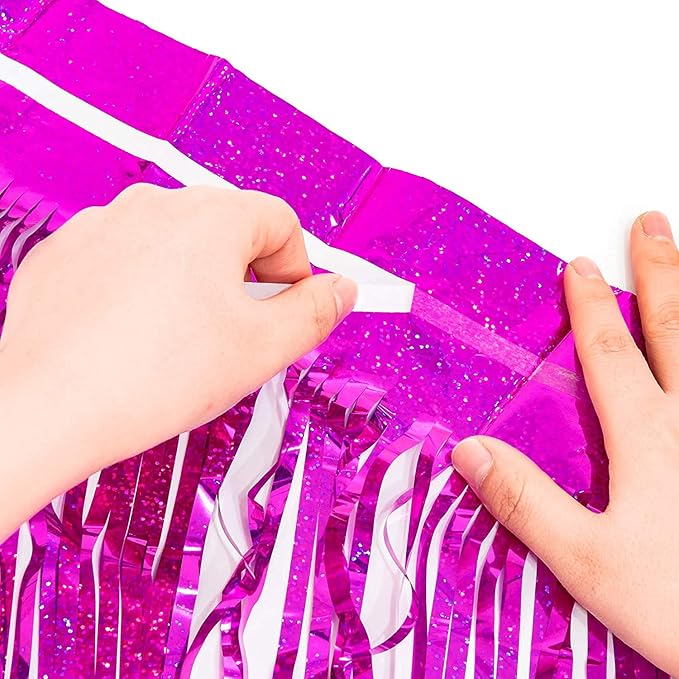 BRAVESHINE Hot Pink Tinsel Foil Fringe Curtains - Image 9