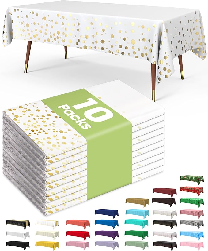 Pureegg Plastic Table Cloth Disposable 10 Pack, 54 x 108 Inch Table Cloths by Pureegg