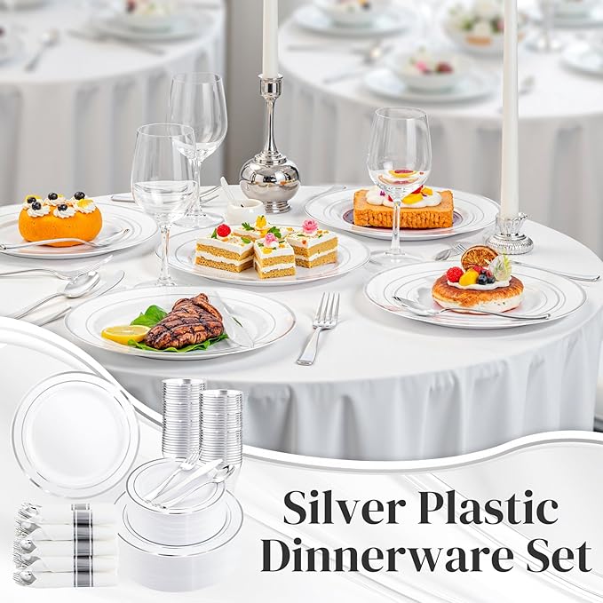 350Piece Silver Plastic Dinnerware Set - Image 2