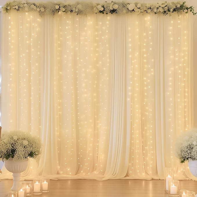 10ft x 10ft Beige Chiffon Backdrop Curtain - Image 7