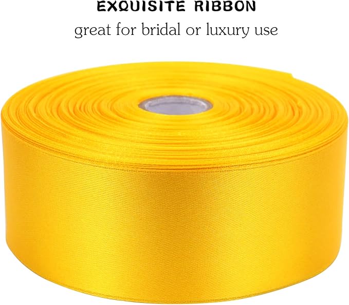Yellow Solid Satin Ribbon 1-1/2 Inch 50 Yards Solid Polyester Fabric Ribbon - Image 4