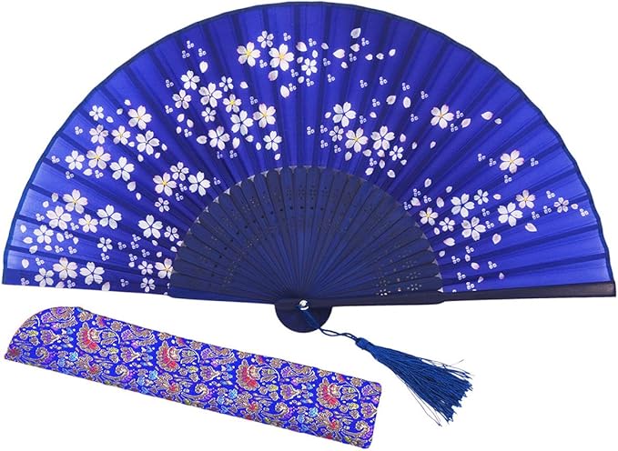 Amajiji 8.27" Hand Held Bamboo Silk Folding Fan Hand Fan, Chinese/Japanese by Amajiji