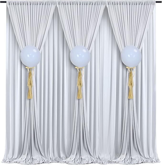 30 ft x 10 ft Wrinkle Free Silver Backdrop Curtain - Image 6