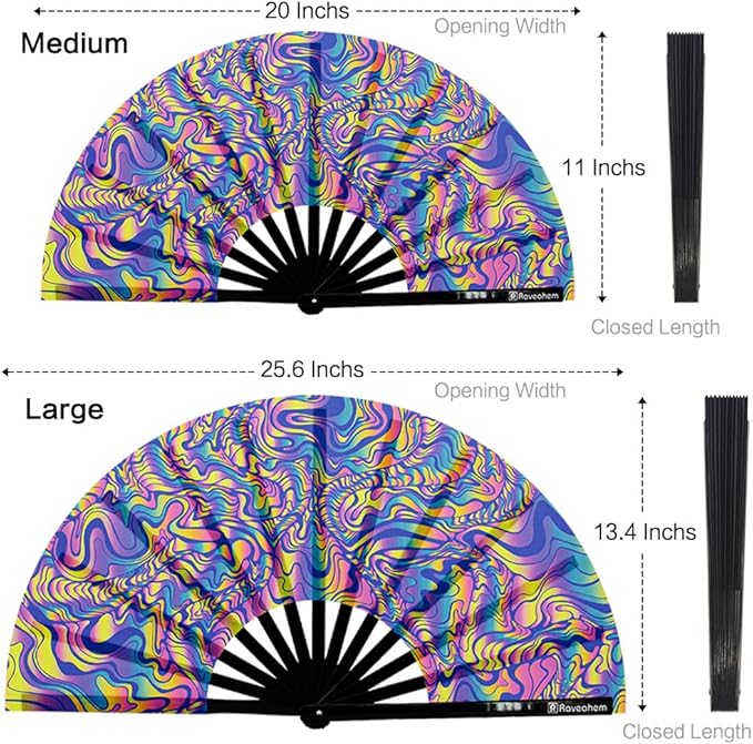 UV Glow Rave Fan, Bamboo Folding Clack Hand Fans Foldable - Image 3