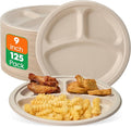 ECOLipak 125 Pack Compostable 3 Compartment Plates, 8.85 inch Heavy-Duty by ECOLipak