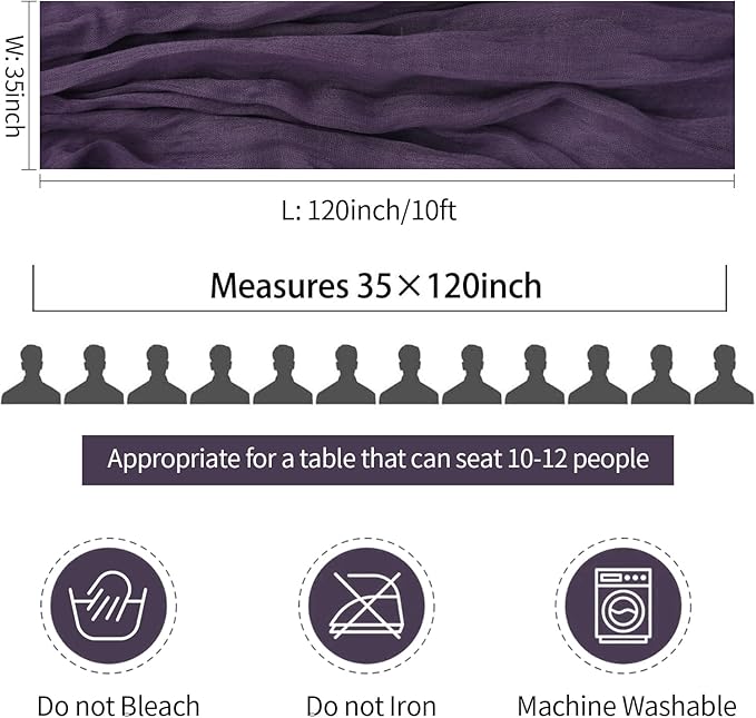 6 Pack Plum Purple Cheesecloth Table Runner 35x120 Inch Boho Gauze Table Runner - Image 4