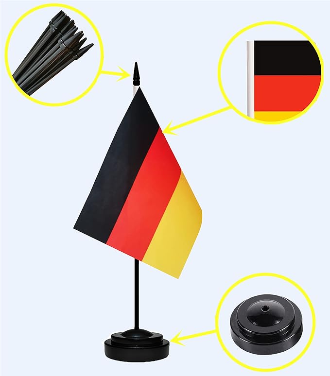 Germany German Deluxe Desk Flag Set, Small Mini Miniature Germany German Table - Image 2