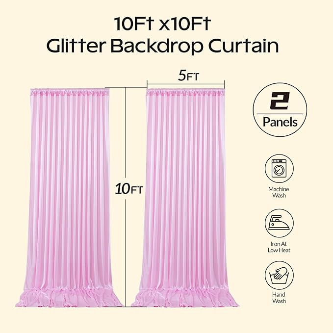 Pink Glitter Backdrop Curtain for Parties Wedding, 10Ft x 10Ft Satin Shimmer - Image 9