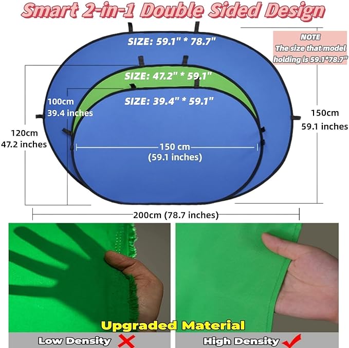 Blue Green Screen Backdrop Double Sided Collapsible Greenscreen Backdrop - Image 3
