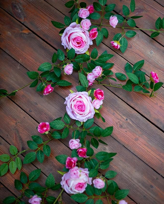 6FT Pink Flower Garland Artificial Rose Vines Hanging Floral Garland - Image 4