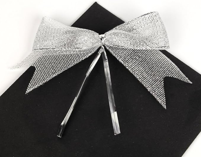 50pcs 3-1/2" Silver Twist Ties Metallic Silver Bows - Image 8